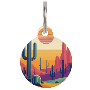 Colourful southwestern desert art pet tag