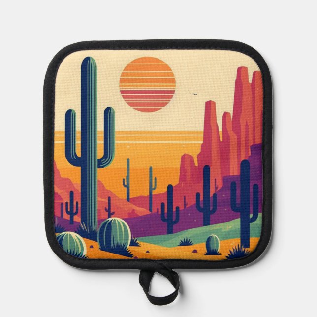 Colourful southwestern desert art pot holder (Front)