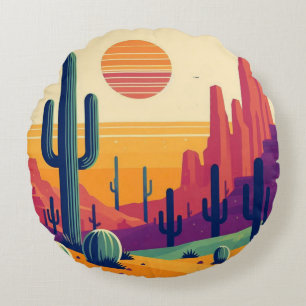 Colourful southwestern desert art round cushion