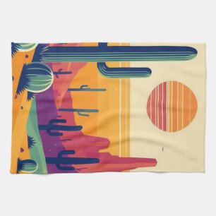 Colourful southwestern desert art tea towel