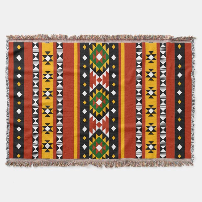 Colourful Southwestern Tribal Woven Throw Blanket  (Front)