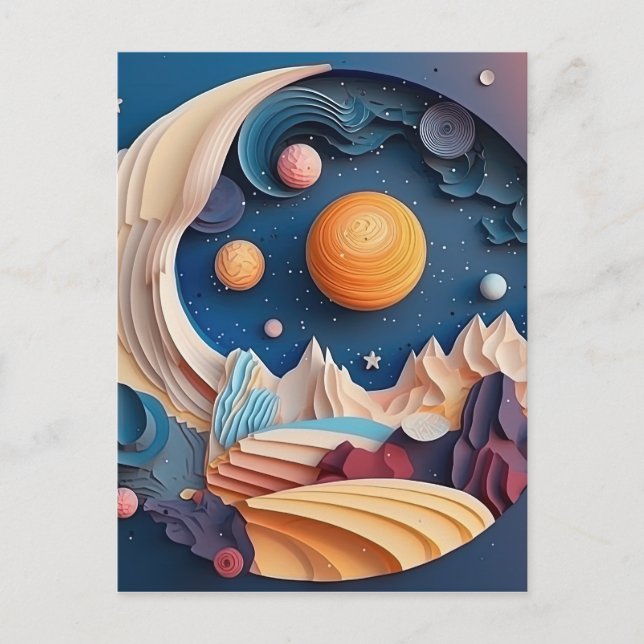 Colourful Space 3D Effect Background Postcard (Front)