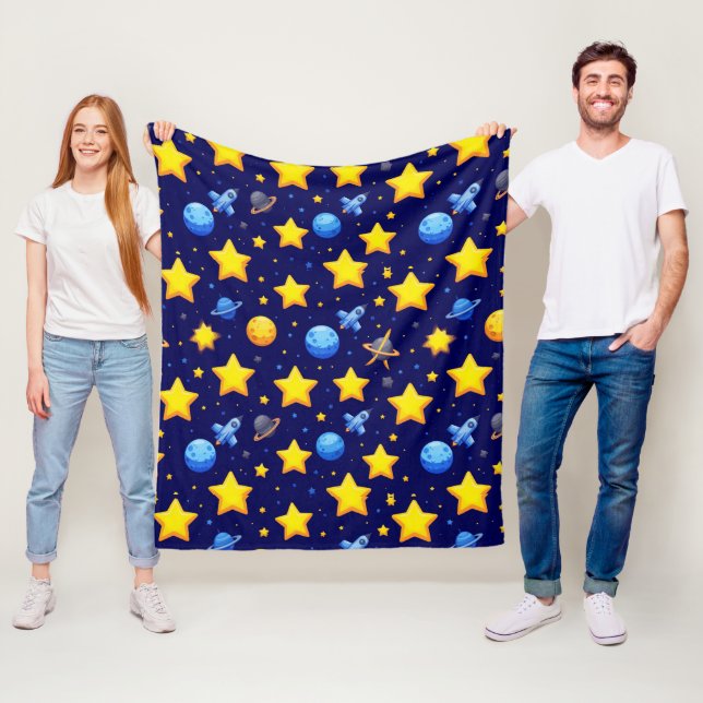 Colourful Space Adventure Fleece Blanket (In Situ)