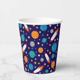 Colourful Space Adventure Kids Pattern – Rockets, Paper Cups