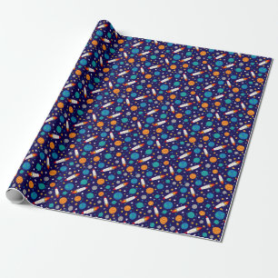 Colourful Space Adventure Kids Pattern – Rockets,  Wrapping Paper
