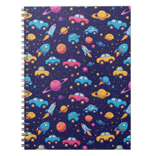 Colourful Space Adventure With Cars, Rockets Notebook