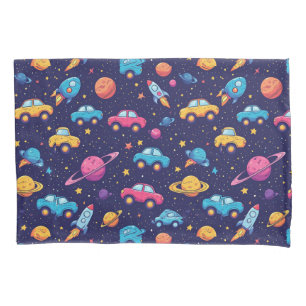 Colourful Space Adventure With Cars, Rockets Pillowcase