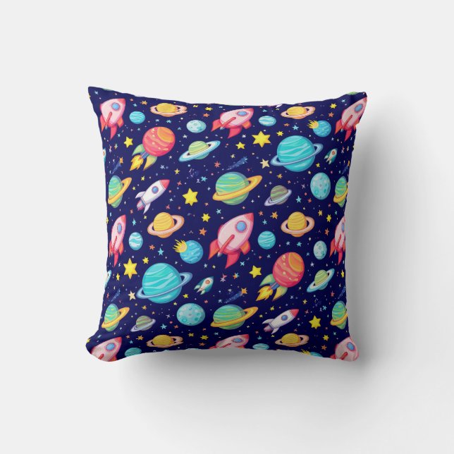 Colourful Space Cartoon Pattern Cushion (Front)