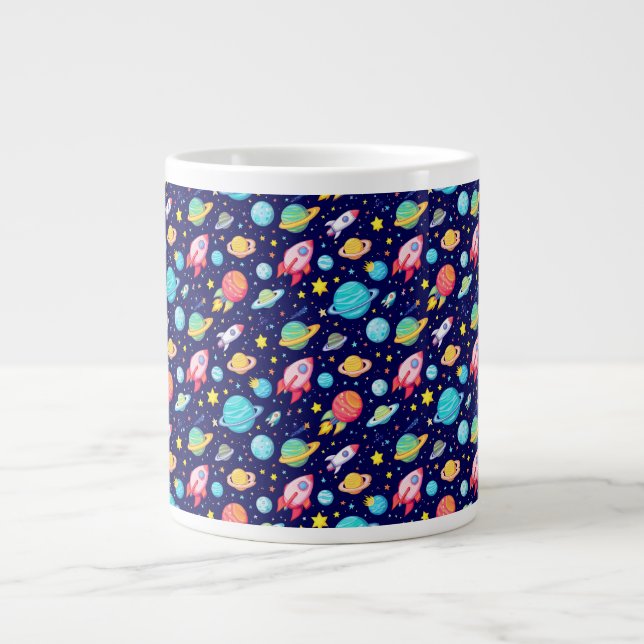 Colourful Space Cartoon Pattern Large Coffee Mug (Front)