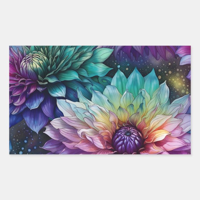 Colourful Space Dahlia Flower Rectangular Sticker (Front)