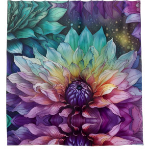 Colourful Space Dahlia Flower Shower Curtain