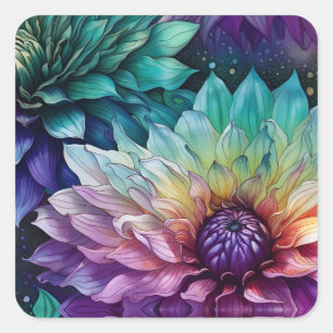 Colourful Space Dahlia Flower Square Sticker
