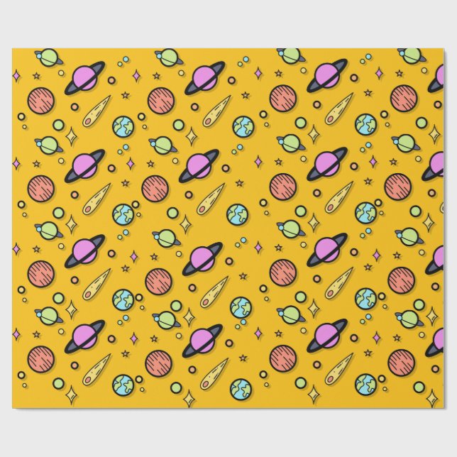 Colourful Space Doodle Wrapping Paper (Flat)