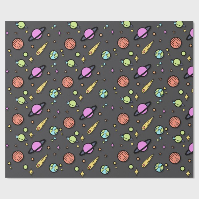 Colourful Space Doodle Wrapping Paper (Flat)