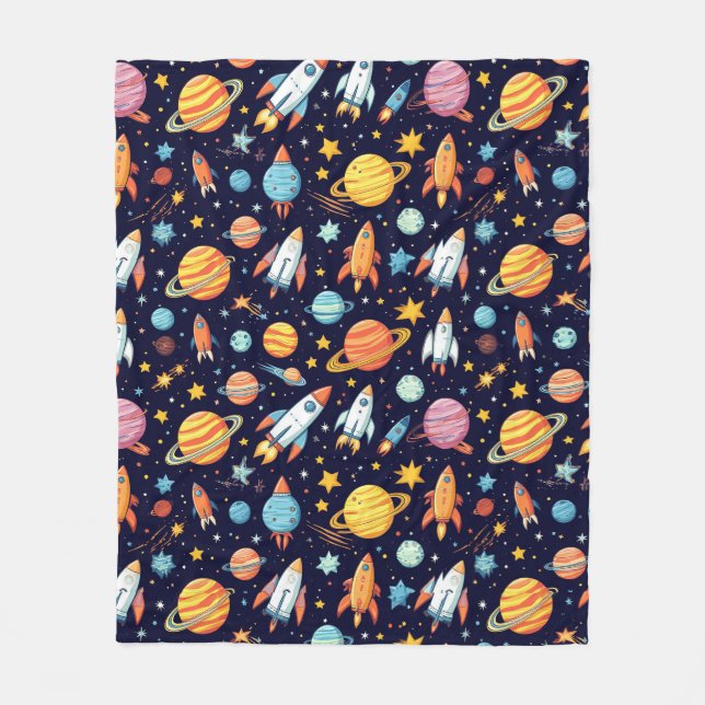 Colourful Space Exploration Pattern Fleece Blanket (Front)