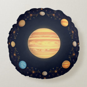 Colourful Space Illustration Round Cushion
