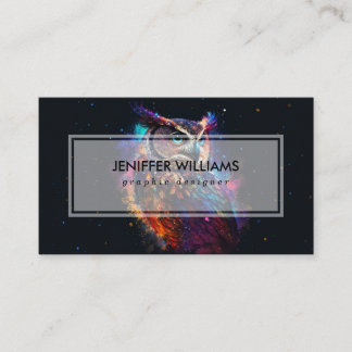 Colourful Space Owl Business Card