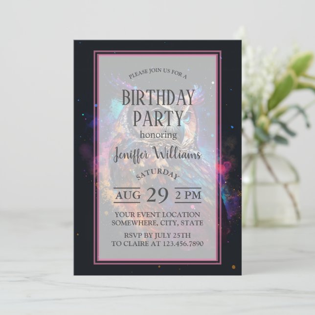 Colourful Space Owl           Invitation (Standing Front)