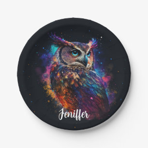 Colourful Space Owl Paper Plate