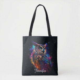 Colourful Space Owl Tote Bag