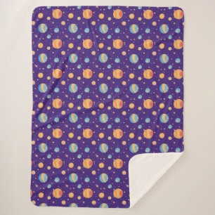Colourful Space Pattern with Planets, Stars Sherpa Blanket