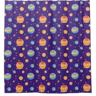 Colourful Space Pattern with Planets, Stars Shower Curtain