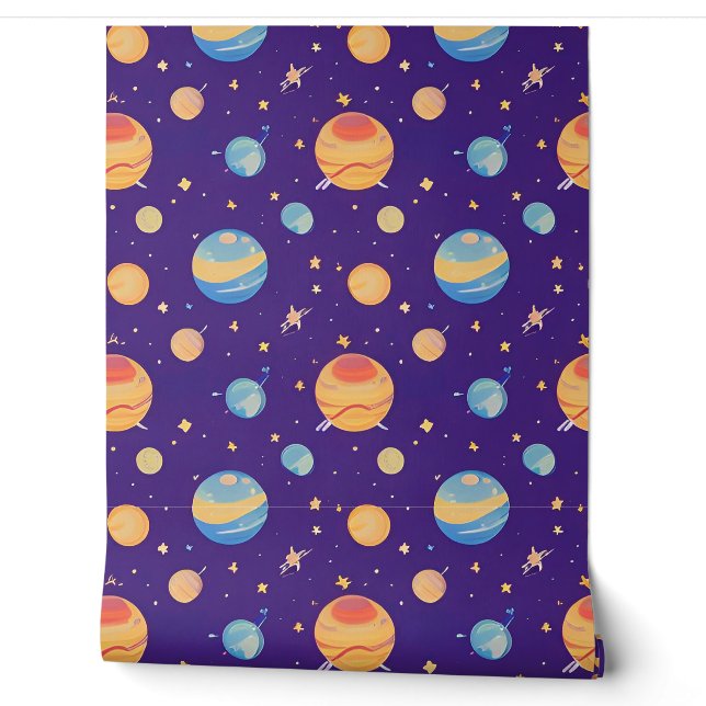 Colourful Space Pattern with Planets, Stars Wallpaper (Unrolling)