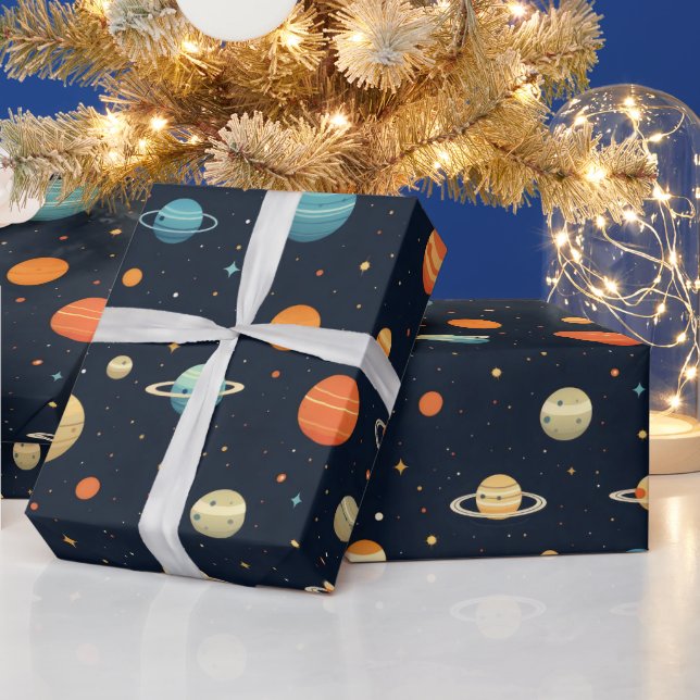 Colourful Space Planet Pattern Wrapping Paper (Holidays)