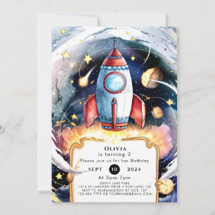 Colourful Space Rocket Birthday Invitation