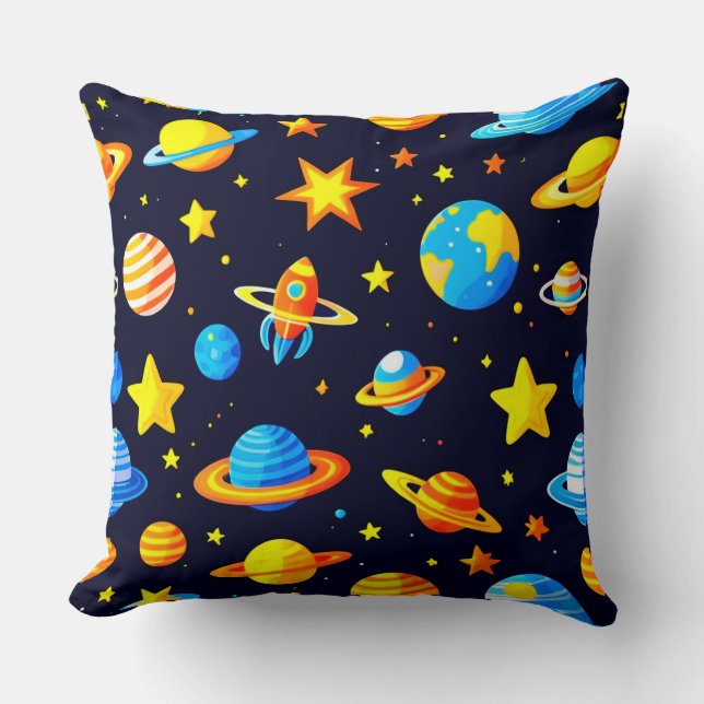 Colourful Space Theme With Planets Cushion (Front)