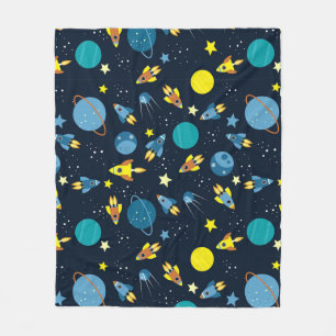 Colourful Space-Themed Pattern Fleece Blanket