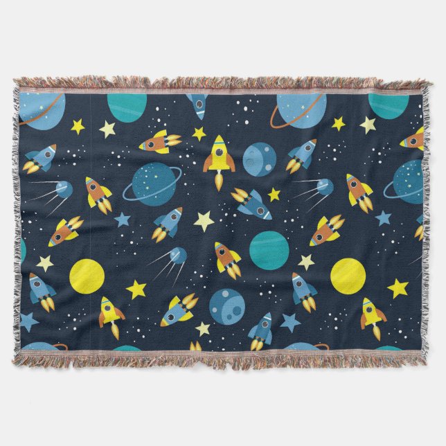Colourful Space-Themed Pattern Throw Blanket (Front)