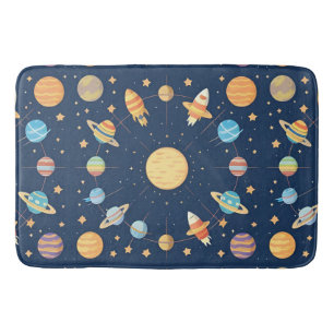 Colourful Space-themed Pattern with Planets Bath Mat