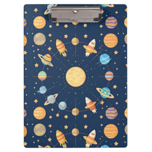 Colourful Space-themed Pattern with Planets Clipboard