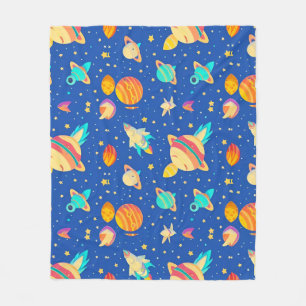 Colourful Space-themed Pattern with Planets Fleece Blanket