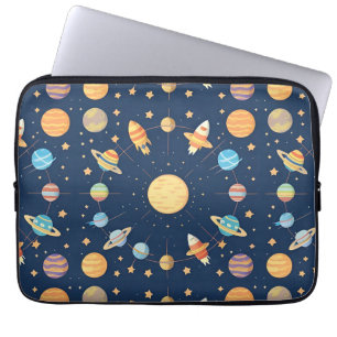 Colourful Space-themed Pattern with Planets Laptop Sleeve