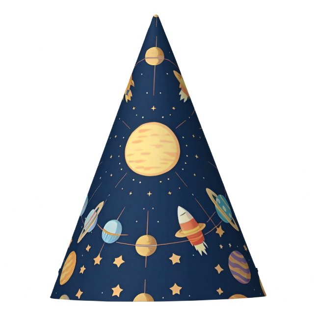 Colourful Space-themed Pattern with Planets Party Hat (Front)
