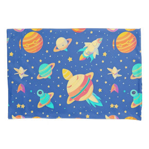 Colourful Space-themed Pattern with Planets Pillowcase