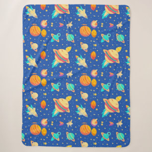 Colourful Space-themed Pattern with Planets Sherpa Blanket