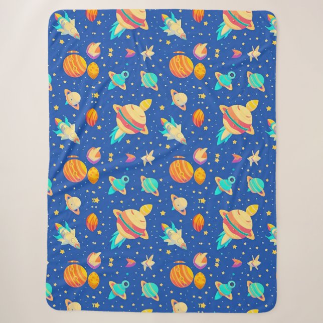 Colourful Space-themed Pattern with Planets Sherpa Blanket (Front)