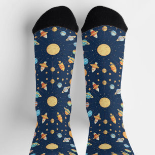 Colourful Space-themed Pattern with Planets Socks