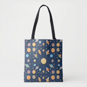 Colourful Space-themed Pattern with Planets Tote Bag