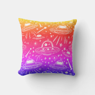 Colourful Spaceship Pattern Cushion
