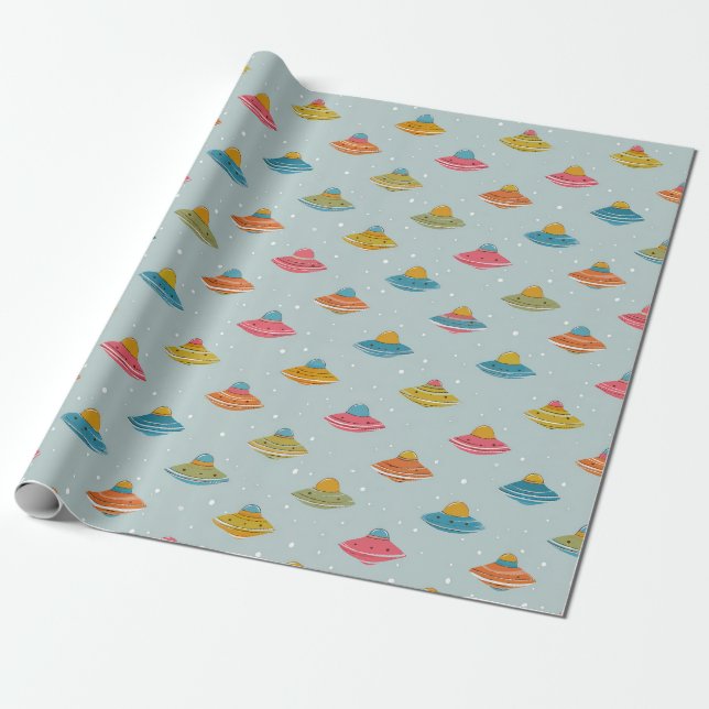 Colourful Spaceship Wrapping Paper (Unrolled)