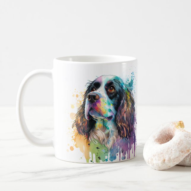 Colourful Spaniel Dog  Pet Coffee Mug, Cup (With Donut)