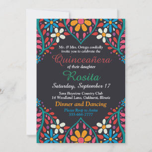 Colourful Spanish Border Quinceanera invitation