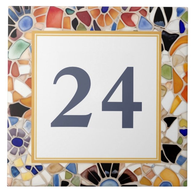 Colourful Spanish Faux Mosaic House Door Number Tile (Front)