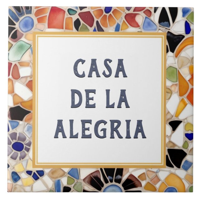 Colourful Spanish Mosaic Custom House Name Plate Tile (Front)