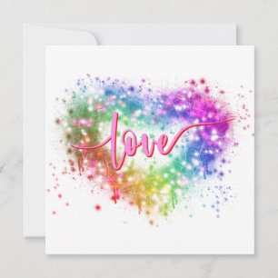 Colourful sparking glitter heart love script invitation
