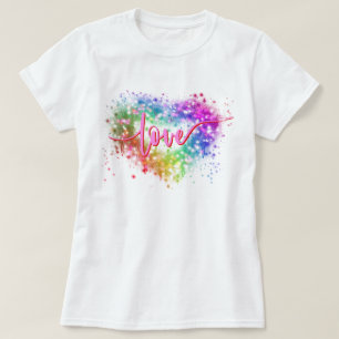 Colourful sparking glitter heart love script T-Shirt